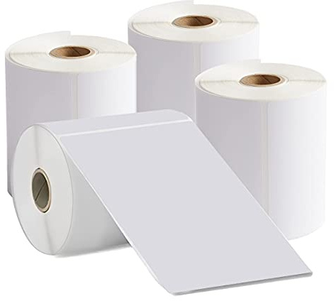 MFLABEL 4 rullar 1000 etiketter 101 mm x 152 mm (4 tum x 6 tum) direkta termiska etiketter, 250 etiketter per rulle, permanent lim, vita fraktetiketter för termisk skrivare
