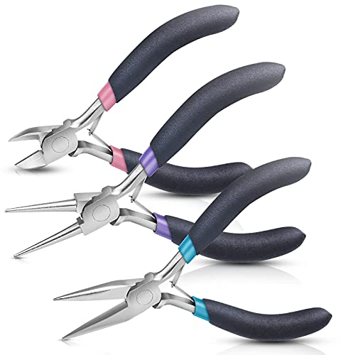 Jewelry Pliers Set, Paxcoo 3Pcs Jewelry Making Tools Kit Includes Needle Nose Pliers, Round Wire Cutters for Supplies, Wrapping, DIY Crafts, Beading