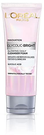 L'Oreal Paris Glycolic Bright Daily Foaming Face Cleanser, 100ml | Glycolic Acid Face Wash for Dull Skin | Daily Glowing Facial Cleanser