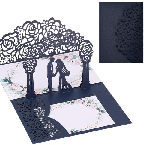 AIYONG Biglietto matrimonio, 3D Pop Up Biglietto Auguri Matrimonio Carta, D'auguri Matrimonio con Busta, Abbracciare Gli Sposi per Valentine's Day e Auguri Matrimonio (blu)