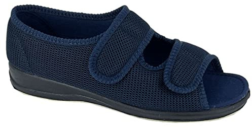 Sleepers Womens Betty Wide Open Touch Fastening Washable Extra Wide Slippers Navy Blue (EEE Fitting) 6 UK