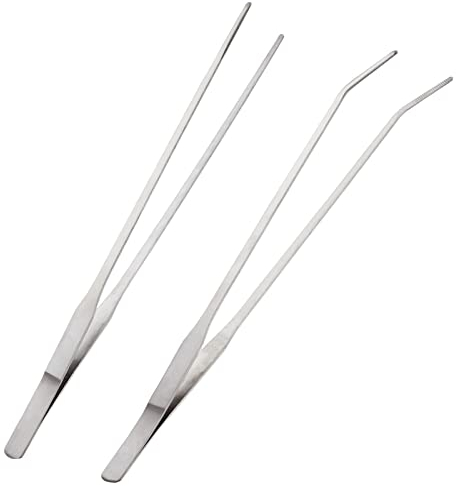WiYould Edelstahl Aquarium Pinzette Lange Gerade Gebogene Pinzette Lange Fütterungszange für Aquascape Tools, 27cm Set
