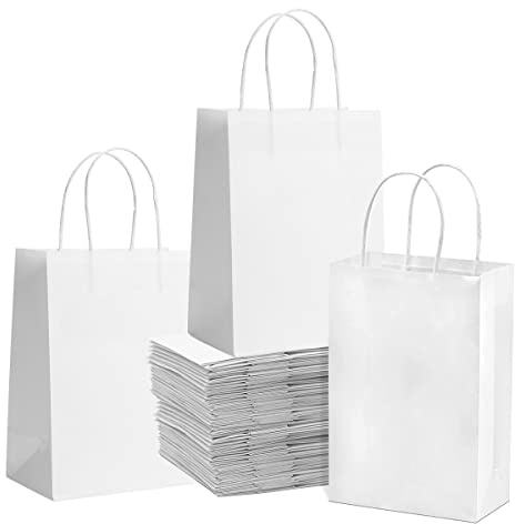 Papperspåsar med handtag, presentpåsar i papper, 40 stycken vita papperspåsar för fest, födelsedag och bröllop