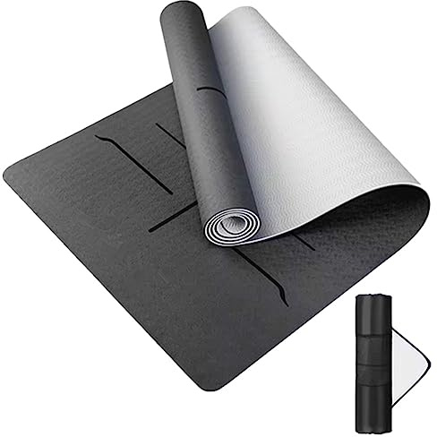 Smallrun Esterilla Yoga Esterilla Pilates Antideslizante 6mm Alfombrilla de Yoga con Línea Corporal, Ecológicos TPE Esterilla Deporte Yoga Mat para Pilates Yoga Fitness 183x61cm (GRIS)