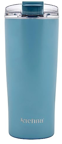 Kichna Brewer Travel Coffee Tumbler with Flip Lid Lock | Double Walled Stainless Steel Vacuum Travel Mug | BPA Free Lid Leak & Spill Proof | Keep Cold for 14Hrs or Hot for 3Hrs 550ml - Powder Blue