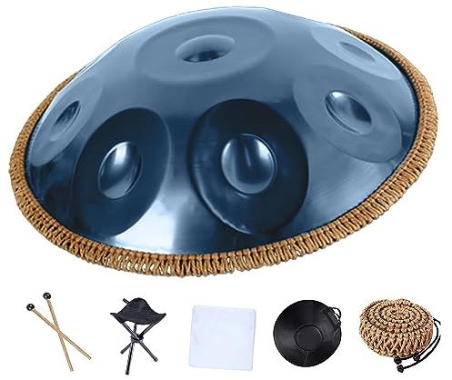 Tamburo in Acciaio Strumento a percussione Tamburo Per Handpan in acciaio Re minore 10 note 432Hz/440Hz con borsa per il trasporto, supporto per Handpan, mazze e panno antipolvere (Color : Blu, Size