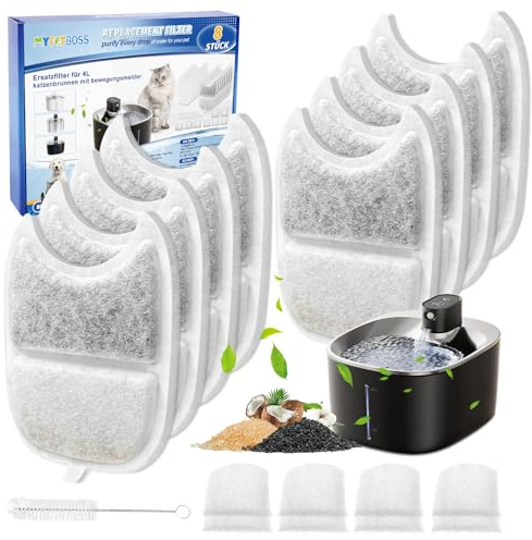 MyfatBOSS 8 Stück Katzenbrunnen Filter,und 8 Schaumstofffilter mit Aktivkohle Naturharzen, Katzen Trinkbrunnen Filter, Katzenbrunnenfilter Ersatz kompatibel mit 4-L Trinkbrunnen,YPD-C004 YPD-C004S | 8 Katzenbrunnen Filter und 8 Schaumstofffilter mit Aktivkohle Naturharzen, Katzen Trinkbrunnen Filter，YPD-C004 YPD-C004S
