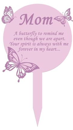 Zayookey Schmetterling Gedenkpfahl Friedhof Grabschild Pfahl Wetterfest Grabmarker Metall Grabstecker Friedhofsdekorationen Trauer Friedhof Gartenstecker für Grab Friedhof Draußen (rosa)