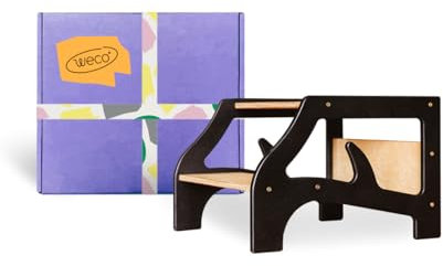 Weco Tritthocker mit 2 Stufen | Holzhocker für Kinder | Kindertreppchen Schemel | Kindermöbel für Bad, Küche, Kinderzimmer ab 2 Jahre | Toilettenhocker | Hocker Holz | Kinderzimmer Möbel (Schwarz)