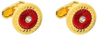 Dsnyu Cufflinks Gold, Manschettenknöpfe Vintage Runden Zirkonia Legierung Herren Schmuck Hochzeit Rot für Hemd mit Geschenkbox