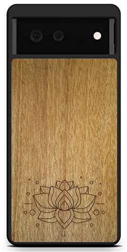 MMORE Coque de protection en bois compatible avec iPhone, Samsung, Google Pixel - Protection complète, durable, testée contre les chutes (fleur de lotus, Google Pixel 6A)