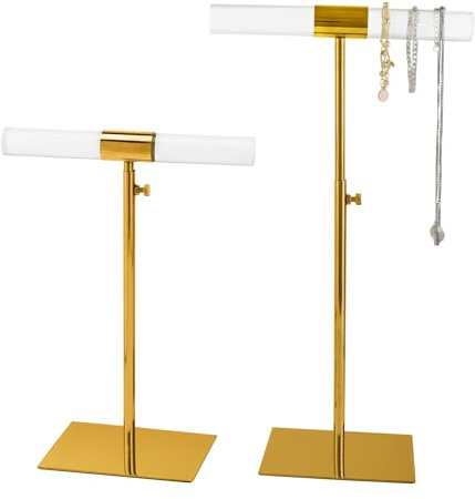 MCKECHSION Jewelry Display Stand 2 Packs Stainless Steel Purse Display Stand Acrylic Necklaces Holder Towers Adjustable Height Tabletop Jewelry Organizer for Home Store Boutique