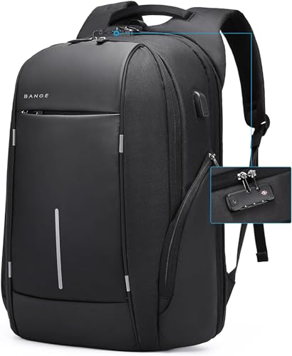 BANGE Business Laptop Rucksack mit Anti-Diebstahl Schnalle und Reißverschluss Tasche für Männer und Frauen (Schwarz)