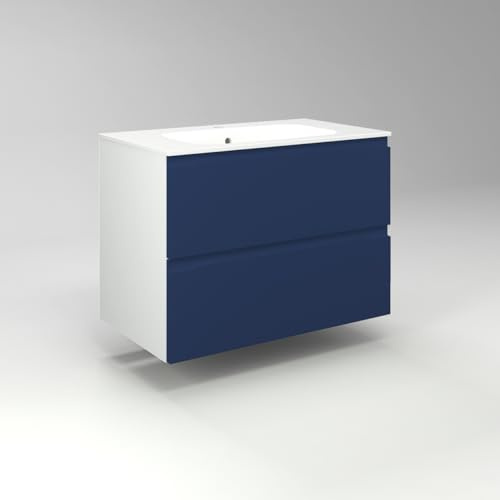 Diventa Modello Diva Star, Mobile Bagno Sospeso 80cm con 2 cassetti spaziosi e lavabo dal design moderno, colore blu e bianco