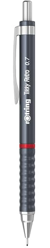ROTRING Tikky Retro, vielseitig, metallisch, grau, 0,7 mm | Metallischer Tikky Retro Clutch Bleistift mit 2B Mine und Radiergummi für reichhaltige Schattierungen und alltägliche Skizzen