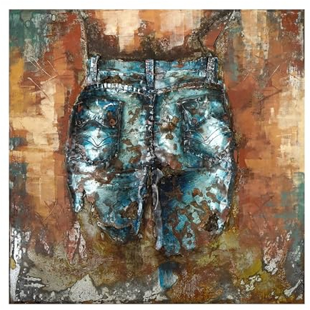 SEART Loft Industriell Metallbild 3D Denim Rost Gewollter Used-Look 100x100cm