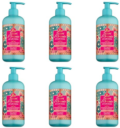 TESORI D'ORIENTE Flüssigseife Seife Handseife Ayurveda Ritual Cremeseife 6 x 300 ml aromatische Flüssigseife im Pumpspender Wellness-Rituale für Körper & Sinne