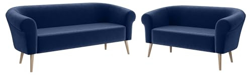 MEBLINI Mini Sofa Set 3-2 für Wohnzimmer - Mini Lounge für fünf Personen - Küchensofa - Sofa Klein - Sitzgarnitur - Polstergarnitur - Sofagarnituren - Emilia - 3+2 - Blau Samt