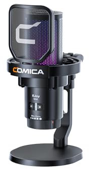 COMICA EJoy Uni USB Mikrofon PC, Gaming Mikrofon für Streaming Podcast Studio, Microphone Pc für PS4/PS5/MAC mit Rauschunterdrückung, RGB-Steuerung, Stummschaltung, Gain Regler, Überwachung-Black