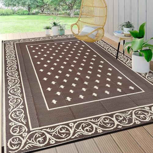 Pauwer Tappeto da esterno 2,4 x 3,4 m, impermeabile per patio, reversibile, in plastica, per interni ed esterni, tappeto per camper, picnic, cortile, terrazza, balcone, portico