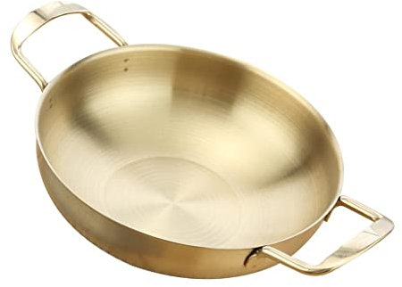 Luzhengyang Paella-Pfanne aus Edelstahl im spanischen Stil, schnelles Aufheizen, Stick – für Camping und Kochen zu Hause – Mini-Hot-Pot-Kochgeschirr – goldfarben, 22 cm