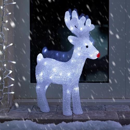 Festive Lights 40cm LED Weihnachtsfigur aus Acryl Rentier Hirsch weiße LEDs batteriebetrieben Beleuchtung mit Timer Dekoration Weihnachten Deko Außen (Rentier)