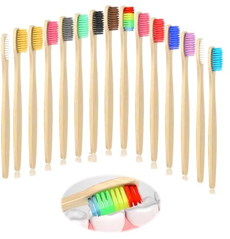 15Pcs Bamboo Toothbrushes, Eco-Friendly Charcoal Toothbrushes Natural Bamboo Biodegradable Soft Bristle Wooden Handle Toothbrush Manual Toothbrush Tooth Brush Multipack for Adult Kids Family, Bulk