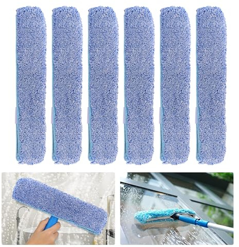14 Microfiber Window Scrubber Refill Replacement Compatible with MR.SIGA Professional Window Cleaning, Reusable Squeegee Cloth Sleeve (6 Pack)