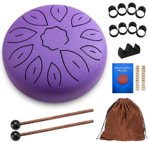 Steel Tongue Drum,6 Zoll 11 Tone Zungentrommel Pan Percussion Instrument,Stahlzungentrommel,Steel Pan Töne Schlaginstrument,Handpan Steel mit Schlägeln,Tongue Drum für Meditation Yoga Klangheilung
