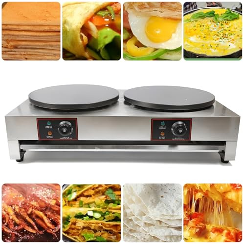 Plancha para hacer crepes, máquina para hacer panqueques de 15,7 comercial Singel/doble cabezal eléctrico para hacer crepes, máquina para hornear panqueques, viene con herramienta aplicadora DE-2