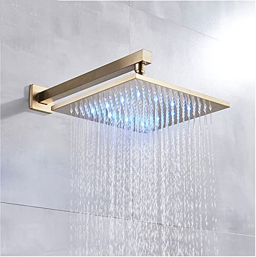 Moderner Regenduschkopf mit Duscharm, 20,3 cm, quadratisch, LED-Licht, gebürstetes Gold, Wandmontage, Badezimmer-Duschzubehör