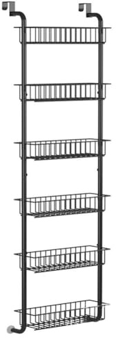 Tür Hängeorganizer, 6 Körben Türregal Zum Einhängen, Küche Organizer Gewürzregal Wand Küchenregal Hängend Tür Organizer Für Bad, Küche, Speisekammer, Ohne Bohren, Schwarz, 39cm B X 27cm T X 160cm H