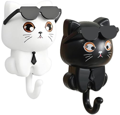 2 Pcs Interesting Cat Key Holder Creative Cat Key Supplies, Cat Key Holder, Cute Cat Key Hook with Sunglasses, Wall Mounted Kitten Gravitys Hook, For Towel Backpack Hat Scarf Hanging Decorations