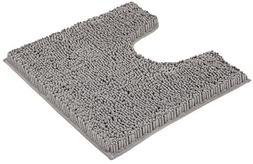 Crystals Non-Slip Chenille Toilet & Bath Mat Set, Super Soft & Absorbent, Quick-Dry Plush Bathroom Rugs, Machine-Washable U-Shape & Rectangle Mats, 50x50cm, 45x70cm (1, GREY TOILET MAT)