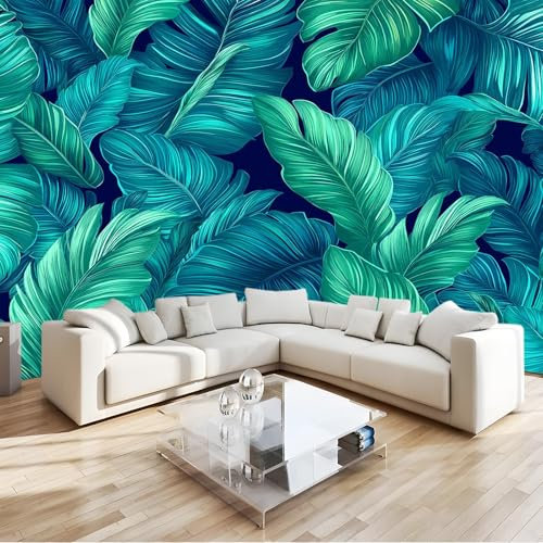 Carta da parati 200 x 140 cm Fotomurali in Piante Tropicali Foglie di Banano Murale alla moda Decorazione da Muro Poster Gigante Design Carta per pareti Murale Soggiorno Camera Da Letto Blu