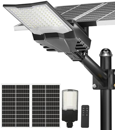 Gefolly Lampione Solare LED Esterno, Led Lampioni da esterni con Telecomando, 6500K Luz de Seguridad Jardín, IP67 Impermeabili Lampioni per Cortile, Giardino(9000W)