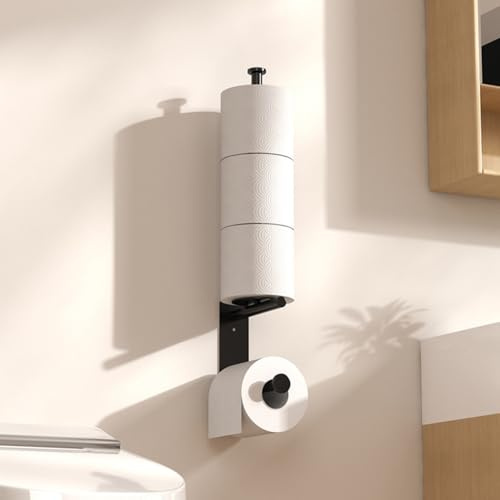 Ohne Bohren Toilettenpapierhalter mit Ablage - Klopapierhalter mit Feuchttücherbox Klorollenhalter Holz WC Rollenhalter für Badzimmer
