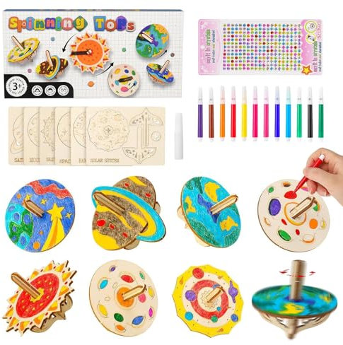 12 Stück Holzkreisel Bausatz Kinder Holzkreisel Bastelset Kinders Kreisel Holz Bastelset Kindergeburtstag Kreativ Spielzeug Geschenk für Kinder Jungen Mädchen 3 4 5 6 8 Jahre