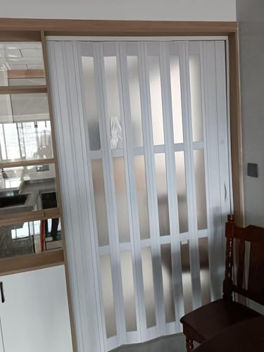 SAFWELAU Scheunentür Raumteiler schiebetür Mattierte klare Falttüren, Akkordeon-Schiebetür, Raumteiler für Küche/Wohnzimmer/Dusche/Tür, Aluminium- und Acrylplatten(White(WxH),24x80in(61x203cm))