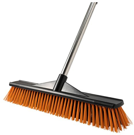 Outdoor Floor Scrub Brush Heavy-Duty Stiff Bristle Deck Brush Push Broom for Yard Patio Warehouse Concrete Floor Deck Driveway Garage Garden Patio Cleaning 57.5 inch Tall