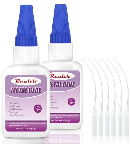 Realth Metallkleber Extra Stark Wasserfest 60g mit 6 Präzisionsspitzen | Transparent, Sofortige Trocknung Wasserdicht Hitzebeständig, mit Anti-Clog Kappe, für Metall Aluminium Edelstahl Handwerk