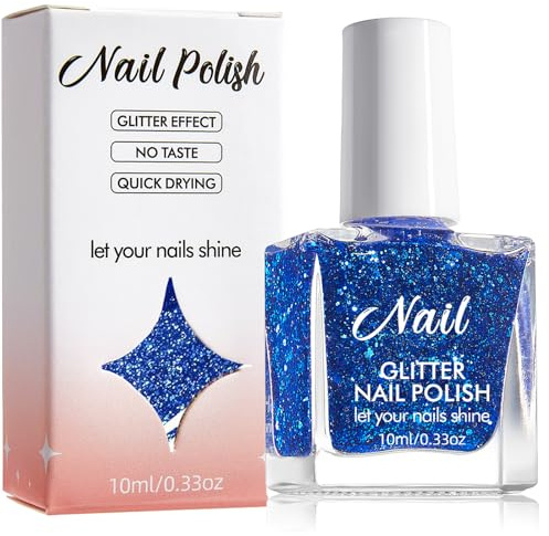 TUHOWEWZ Glitter Nail Polish,Quick-Drying Long Lasting Sapphire Blue Nail Varnish Water Based Christmas Blue Nail Gel Polish Breathable Nail Polish Home Nail Art
