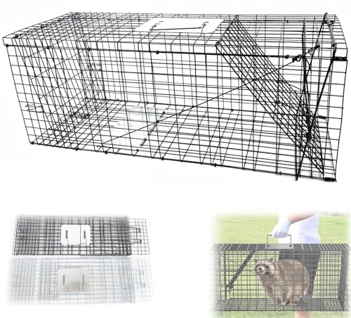 BTRUTY 32 Inch Folding Live Animal Cage Trap Squirrel, Cat Trap For Stray Cats Large Humane Rodent Cage (1-13kg) For Rabbits, Raccoons, Gopher(Black)