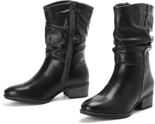 Putu Botas Mujer Media Caña Tacón Bloque Cremallera Negro 39