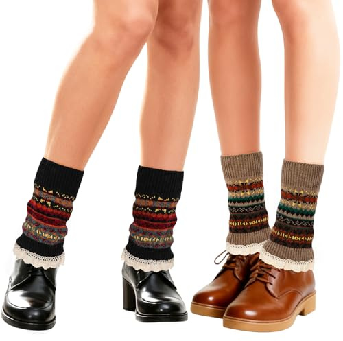 XEPST 2 Paia Scaldamuscoli da Donna, Bohémien Scaldamuscoli Scalda Muscoli Warmer Gambe Ginocchia Calzini Ginocchio Invernali Calze Balletto Yoga Calzini per Donne e Ragazze