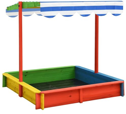 Générique Bac à Sable avec Toit réglable Bois de Sapin Multicolore UV50, Jeux & Jouets, Jeux de Plein air, Bacs à Sable, Multicolore, (Poids 7.85KG)
