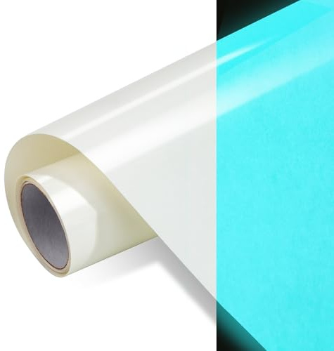 FOSER Plotterfolie Textil, efterlysande strykfolie textil, 30,5 cm × 150 cm transferfolie plotter flexfolie för textilier, tyger (vit-efterlysande-blå)
