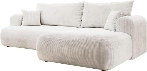 Selsey Ecksofa Rechts mit Schlaffunktion und Bettkasten 142x210 cm Weiß Bonellfederkern, Abnehmbare Kissen Modular 4er Couch Schlafsofa Kleines Sofa für Wohnzimmer/Schlafzimmer