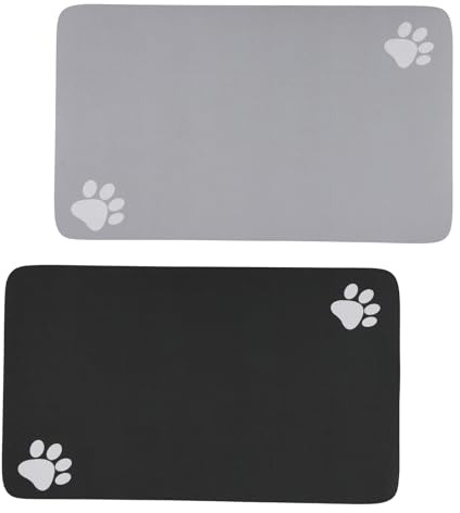 Culinavog 2er Set Napfunterlage Hund Katzen, 40x50 cm Katzematte für Futter- und Wassernäpfe, Hundenapf unterlage rutschfeste, Gummi futternapf unterlage Katze wasserdichte(Schwarz & Grau, 2 Pfoten)