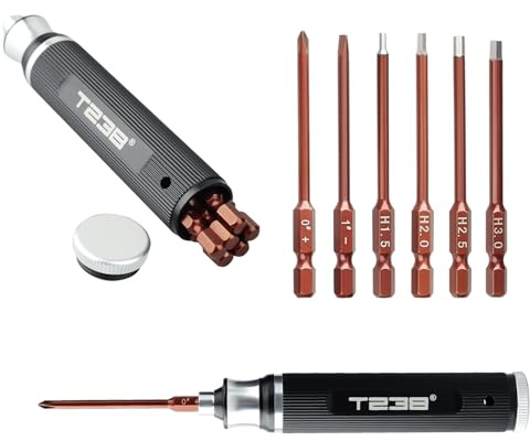 T238-Hex Screw Driver Set, Storage Hexagon Screwdriver Tool Kit for Airsoft Tool Multi-Axis FPV Racing Drone RC Quadcopter Helicopter Car Models（1.5MM/2.0MM/2.5MM/3.0MM / Slotted&Cross 3.0MM）